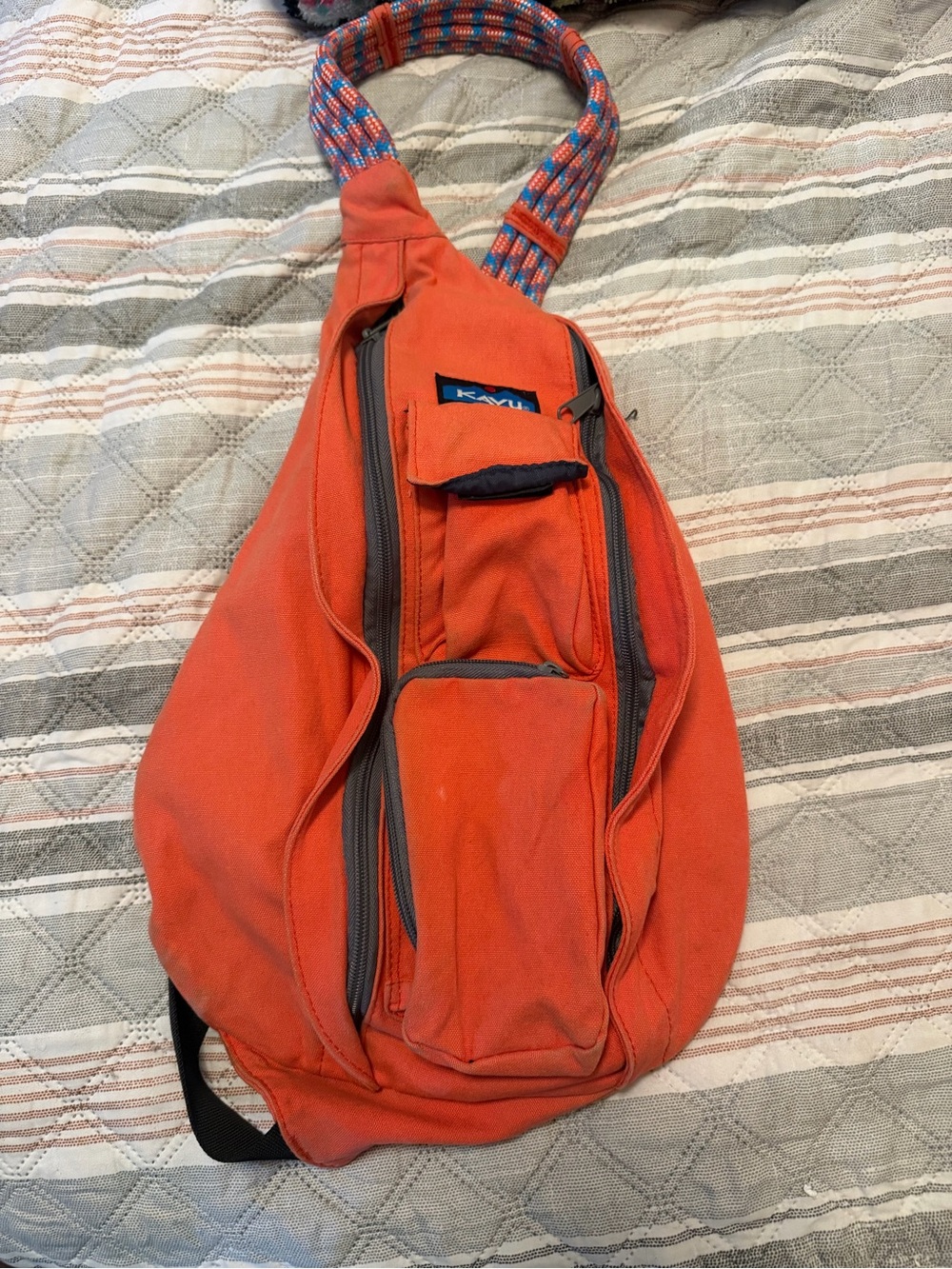 Kavu Orange Rope-Strap Sling Pack with Multiple Zippered Pockets